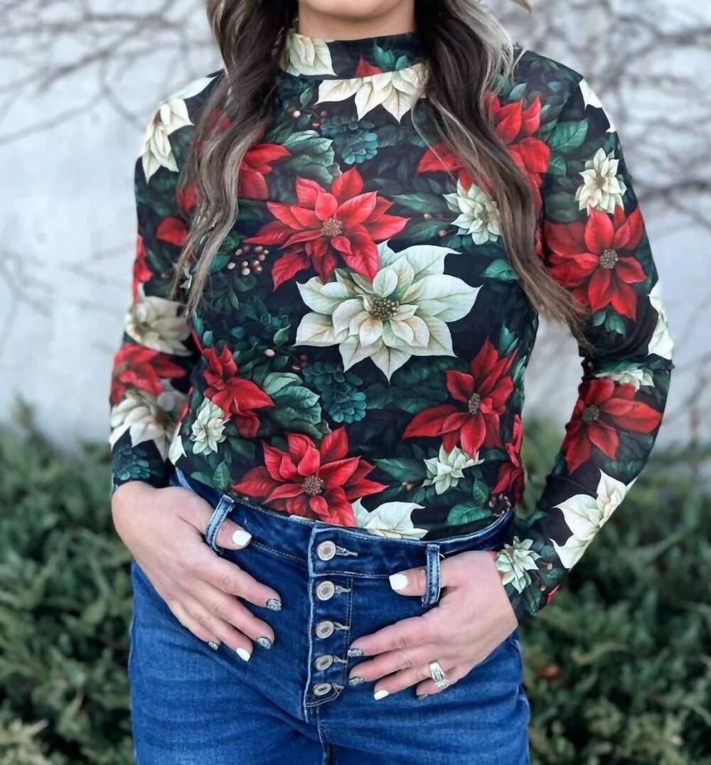 NEW STERLING KREEK meet me under the poinsettia mesh top in black